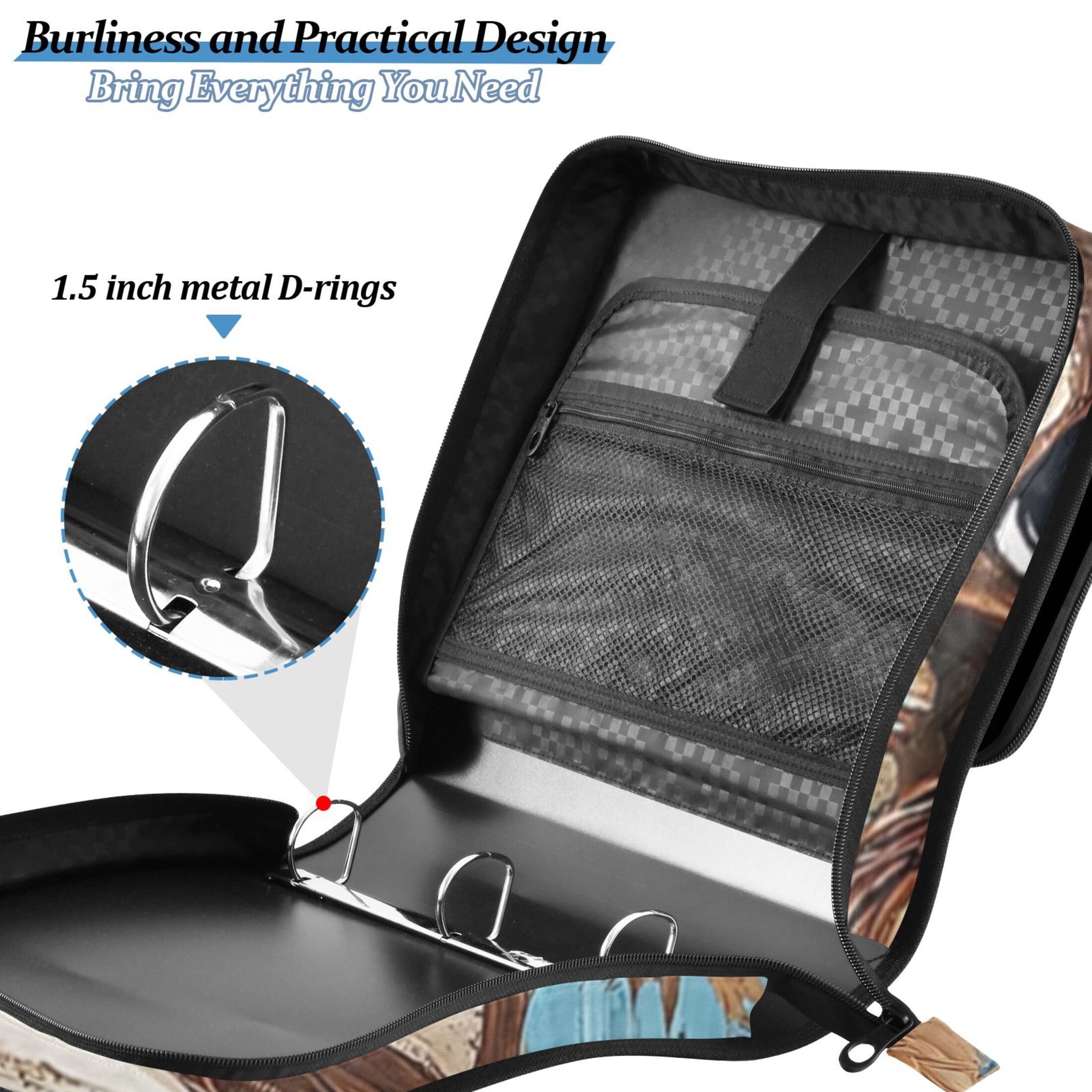 Zipper Binder Cow 1.5 Inch Binder Folder Bag with Shoulder Strap and Handle