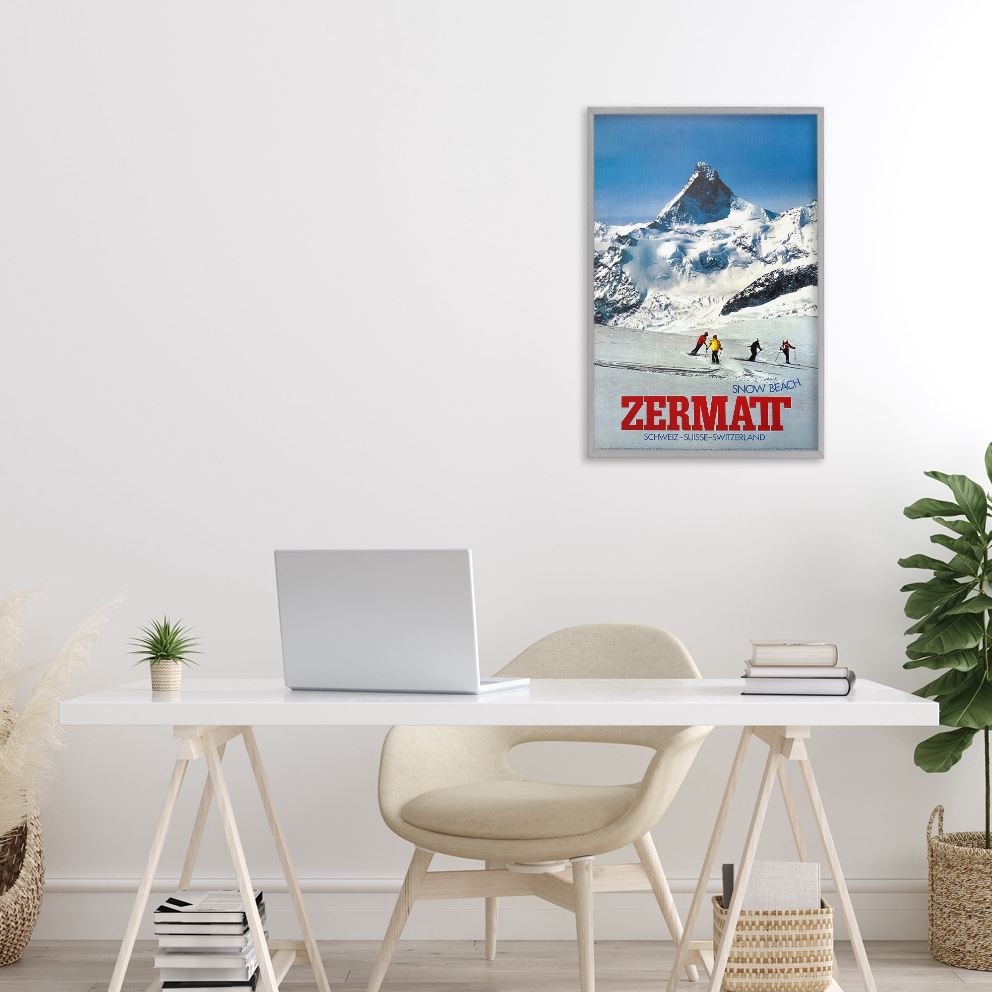 Stupell Industries Zermatt Snow Beach Gray Framed Giclee Art, design by Vintage Posters