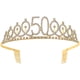thumbnail image 1 of KAKOWELY Tiara de cumpleaños número 50 para niña con cristales y diamantes de imitación, corona de reina, diadema con peines para el pelo, ideal para decoraciones de fiesta de graduación (dorada), 1 of 5