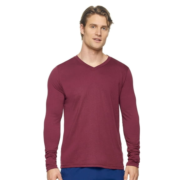 Expert Brand USA-Made Men's MoCA Cotton Blend V Neck Long Sleeve, Maroon, Large