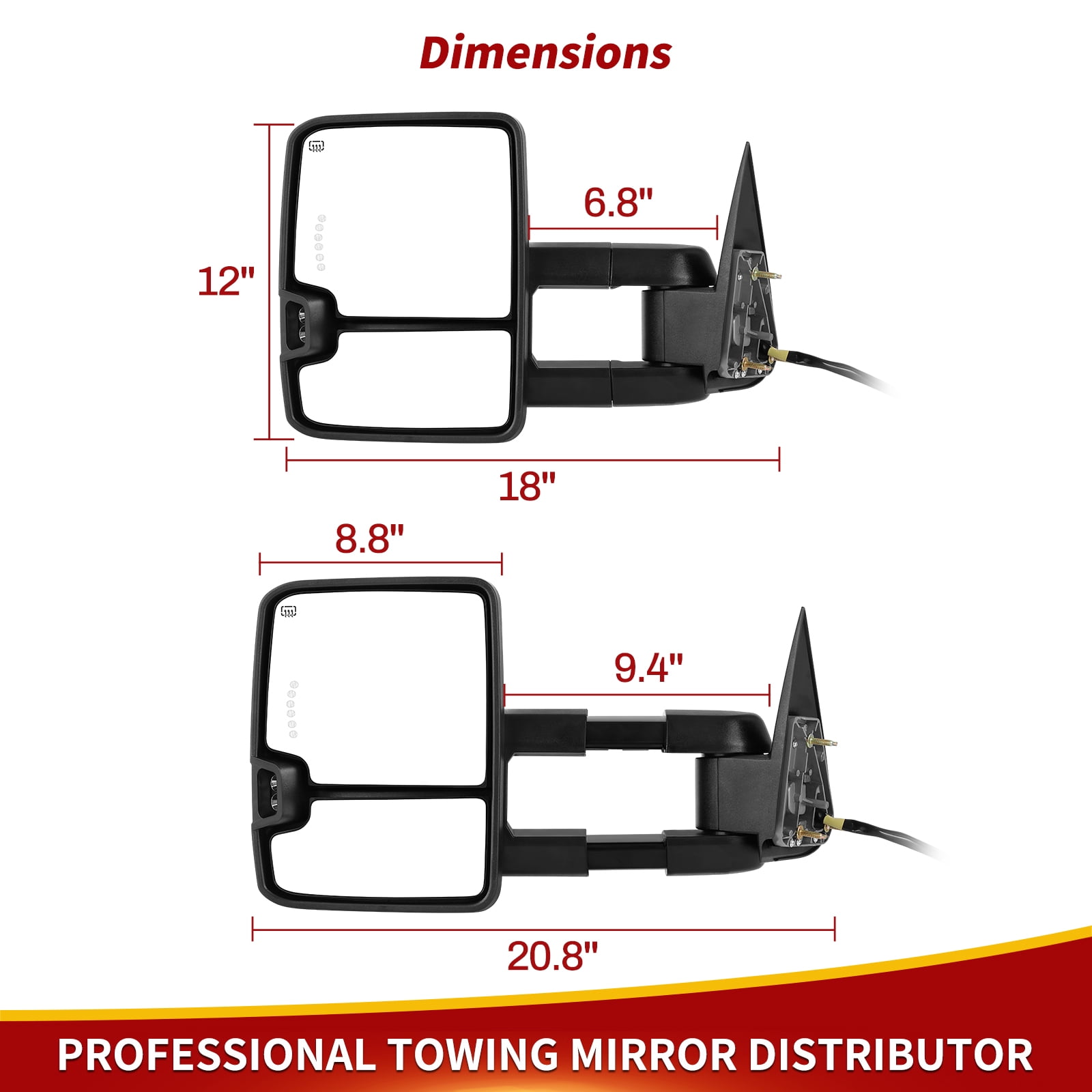 LEDKINGDOMUS Power Heated Towing Mirrors Compatible with 2003 - 2006 Silverado Sierra 1500 2500 HD 3500, Escalade Suburban Tahoe Yukon XL Manual Fold Telescopic Switchback Turn Signal Running Lights