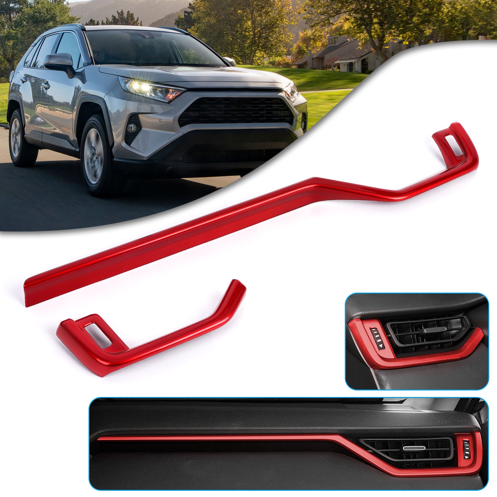 Xotic Tech Dashboard Side Air Vent Cover Trims Glossy Red Compatible