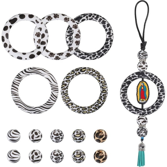 15Pcs 10 Colors Silicone Beadable O Rings with 5pcs 65mm Round Ring and 10pcs Silicone Focal Beads for DIY Keychain Car Charm Jewelry Making Hanging Ornaments for diy