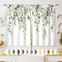 Eucalyptus Botanical Leaves Floral Kitchen Window Curtains Over Sink Boho Farmhouse Flower Leaf Small Window Treatment Sage Green Cafe Short Curtains for Bathroom Tier Drapes 27.5x39 inch
