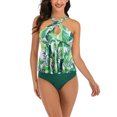 thumbnail image 1 of Tankini Traje De Baño Mujer Moda Elegante Cruz Hueco Tops Traje De Baño De 2 Piezas para Fiesta En La Playa Hojas Verdes M, 1 of 4
