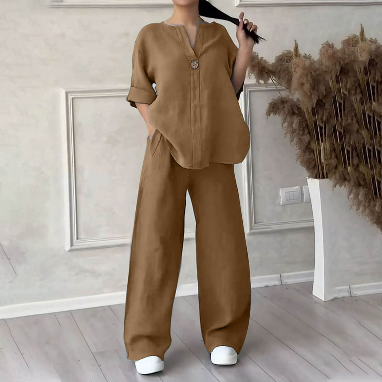 【I AM MARI】Washia Linen S/S T Blouse Wide Slacks Set WASHABLE_SILK_HIGH_RISE_PANT_S