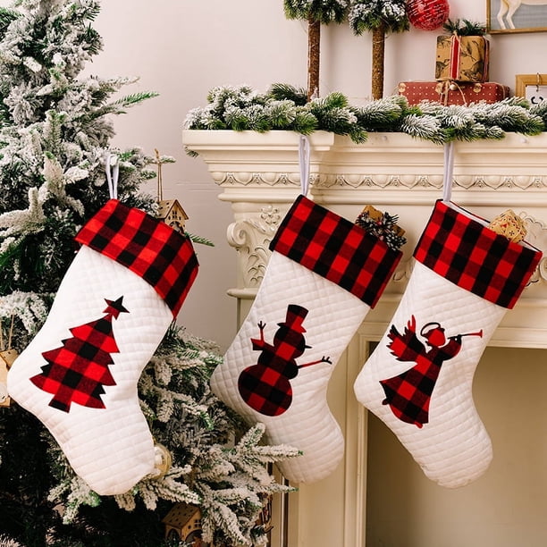 Paquete de Navidad de arpillera , medias colgantes para chimenea, medias de decoración para día festivo familiares y fiestas de Navidad(B)(3 piezas)