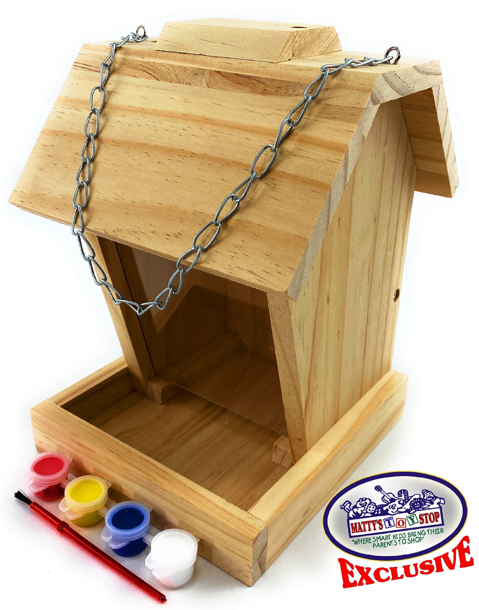 Mɑtty's Toy Stop Paint Your Own Deluxe Large 9" Wooden Bird Feeder (Includes 4 Paints & 1 Brush)