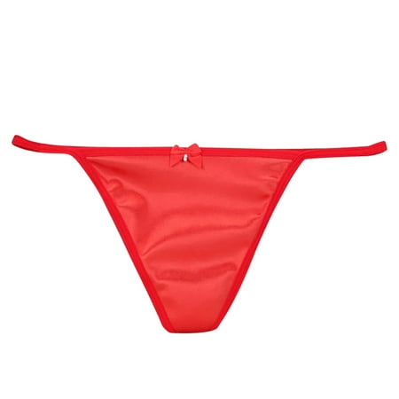 Kaerm Women s Smooth Silky Satin Bikini Briefs Low Rise T-Back Panty G-string Thong Underwear Red XL