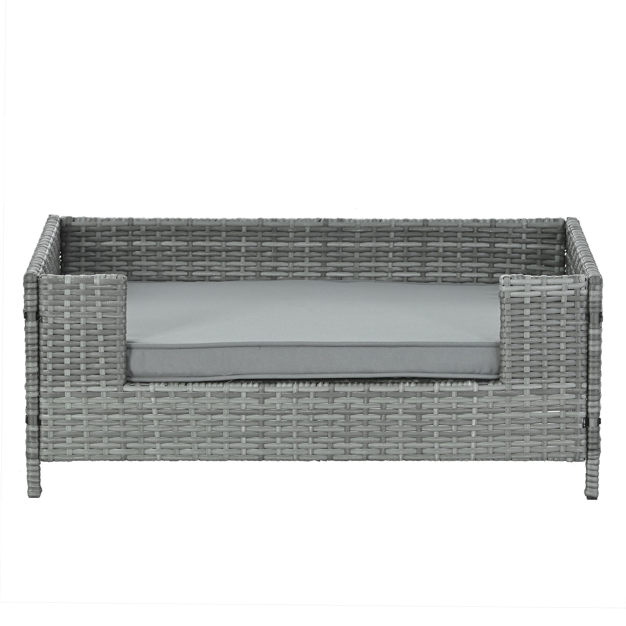 Pefilos 35" PE Wicker Dog Sofa Bed Elevated Raised Rattan Pet Bed for Indoor/Outdoor with Removable Cushion Lounge, Gray Pefilos 35" PE Wicker Dog Sofa Bed Elevated Raised Rattan Pet Bed for Indoor/Outdoor with Removable Cushion Lounge, Gray