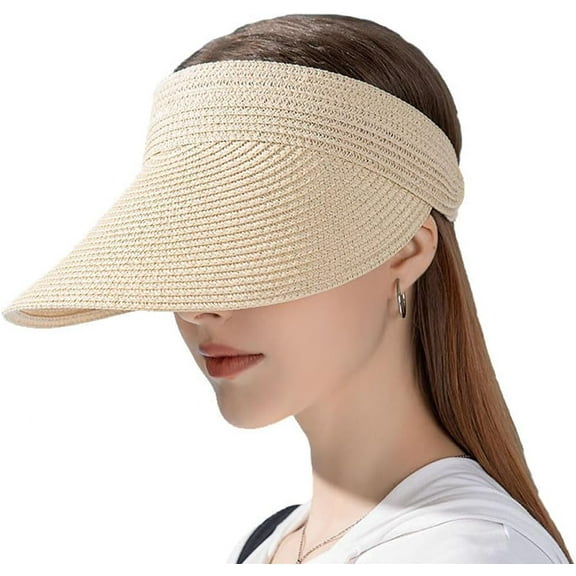 Womens Sun Visor Hat Summer Beach Hat Straw Sun Visor Cap UV Protection with Wide Brim for Womens Travel Golf Hiking