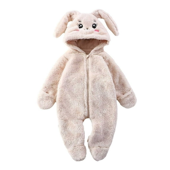 Coerni New Born Baby Rabbit Ears Onesie Boys Girls Sherpa Fleece Romper Cute Bunny Halloween Animal Jumpsuit Hooded Fuzzy Snowsuit