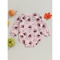 thumbnail image 4 of Wassery Newborn Baby Girls Halloween Outfit Long Sleeve Off-shoulder Ribbed Bodysuits Pumpkin Print Romper 3 6 12 18 24 Months Infant Halloween Clothes Costume 0-24M, 4 of 8
