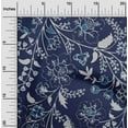 thumbnail image 2 of oneOone Velvet Dark Blue Fabric Jacobean Floral Sewing Material Print Fabric By The Yard 58 Inch Wide, 2 of 5