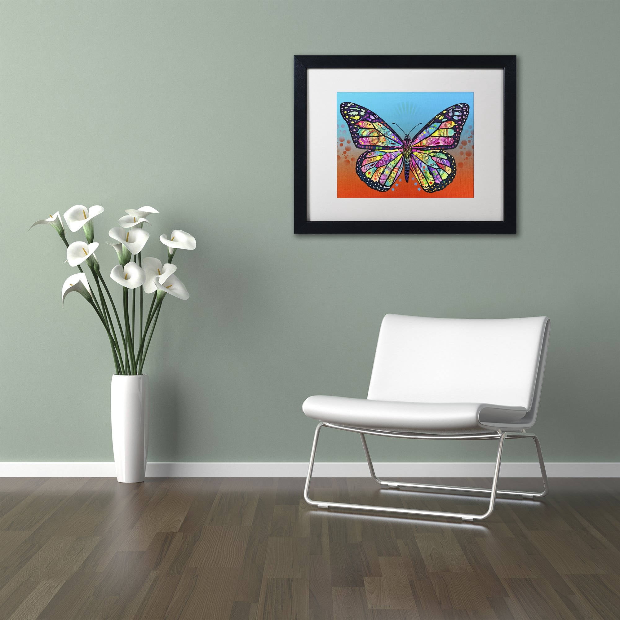 Trademark Fine Art 'Butterfly' Canvas Art by Dean Russo, White Matte, Black Frame