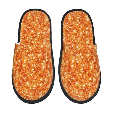 Balery Orange Glitter Slient Indoor Furry Fleece Comfort House Shoes Soft Non-Slip Home Shoes Cotton slippers House Slippers-- Medium