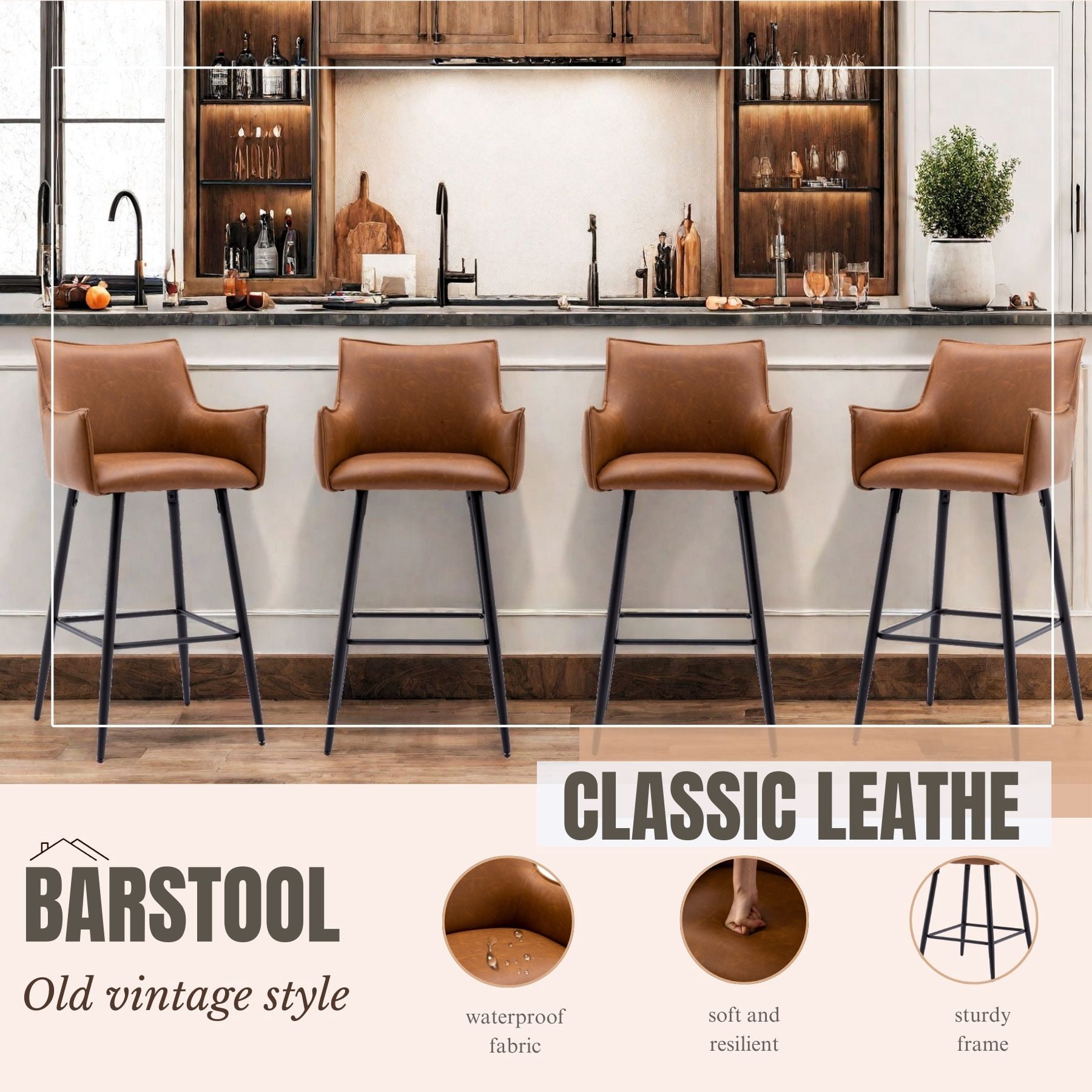 Dayalane 30" Bar Stools Set of 2, Modern Faux Leather Upholstered Barstools with Back and Footrest, Kitchen Island Bar Stools with Armrests for Pub Home Bar Dining Room Bistro, Brown