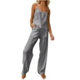 thumbnail image 2 of Njoeus Matching Pj Set Women, Women Sets 2 Piece Outfits Women's Fashion 2 Piece Cotton Linen Lounge Outfits Sleepwear Sleeveless Spaghetti Strap Tank Top Pants Set Sexy Pajama Set for Women Clearance, 2 of 6