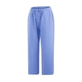 thumbnail image 4 of biudgviw Capri Pants for Women Cotton Linen Drawstring High Waisted Cropped Pants Plus Size Lounge Casual Summer Capris with Pockets, 4 of 6