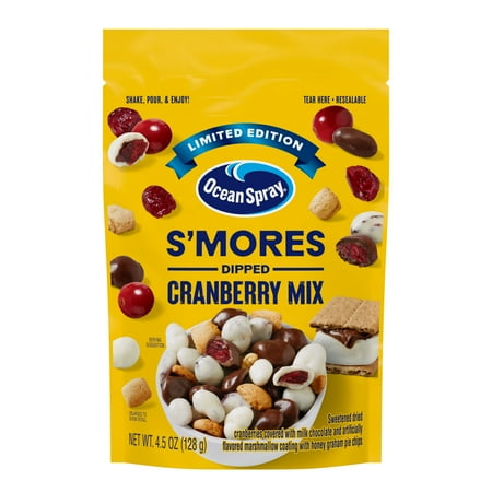 Ocean Spray S'mores Dipped Cranberry Mix, Milk Chocolate and Marshmallow Coated Dried Cranberries, 4.5 Oz Pouch