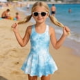 thumbnail image 3 of Xixirimido Blue Tie-dye Print Girls One-piece Swimsuits Sleeveless Swimwear with Skirt & Built-in Shorts Hawaiian Beach Vacation Modest Bathing Suit, 10-11 Years, 3 of 7