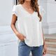 thumbnail image 2 of Moda mujer verano volantes manga corta Color sólido cuello en V blusa Casual Tops Fridja  hjk5381, 2 of 4