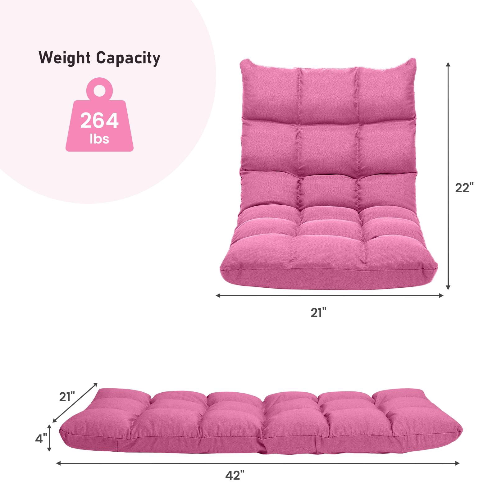 Giantex Adjustable Floor Gaming Sofa Chair w/14-Position, Cushioned Folding Lazy Reclinerw/High Resilience Sponge, Sleeper Bed Couch Recliner(Pink)