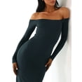 thumbnail image 6 of Arvbitana Women's Solid Color Long Dress Elegant Off-shoulder Long Sleeve Bodycon Dress Ladies Slim Fit Backless Party Dress for Cocktail, 6 of 7
