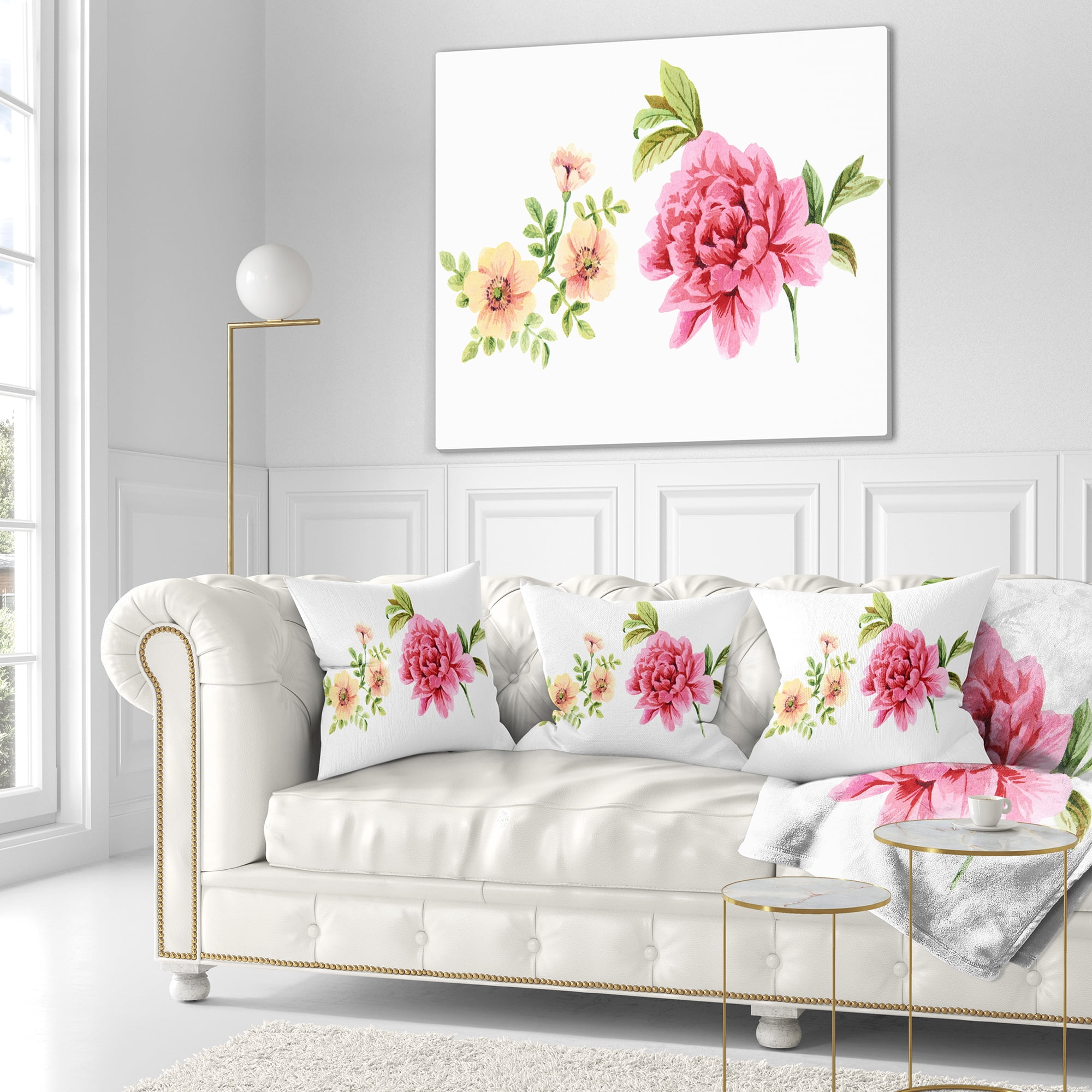 Designart Pink and Orange Flowers - Watercolor Floral Throw Pillow - 18x18