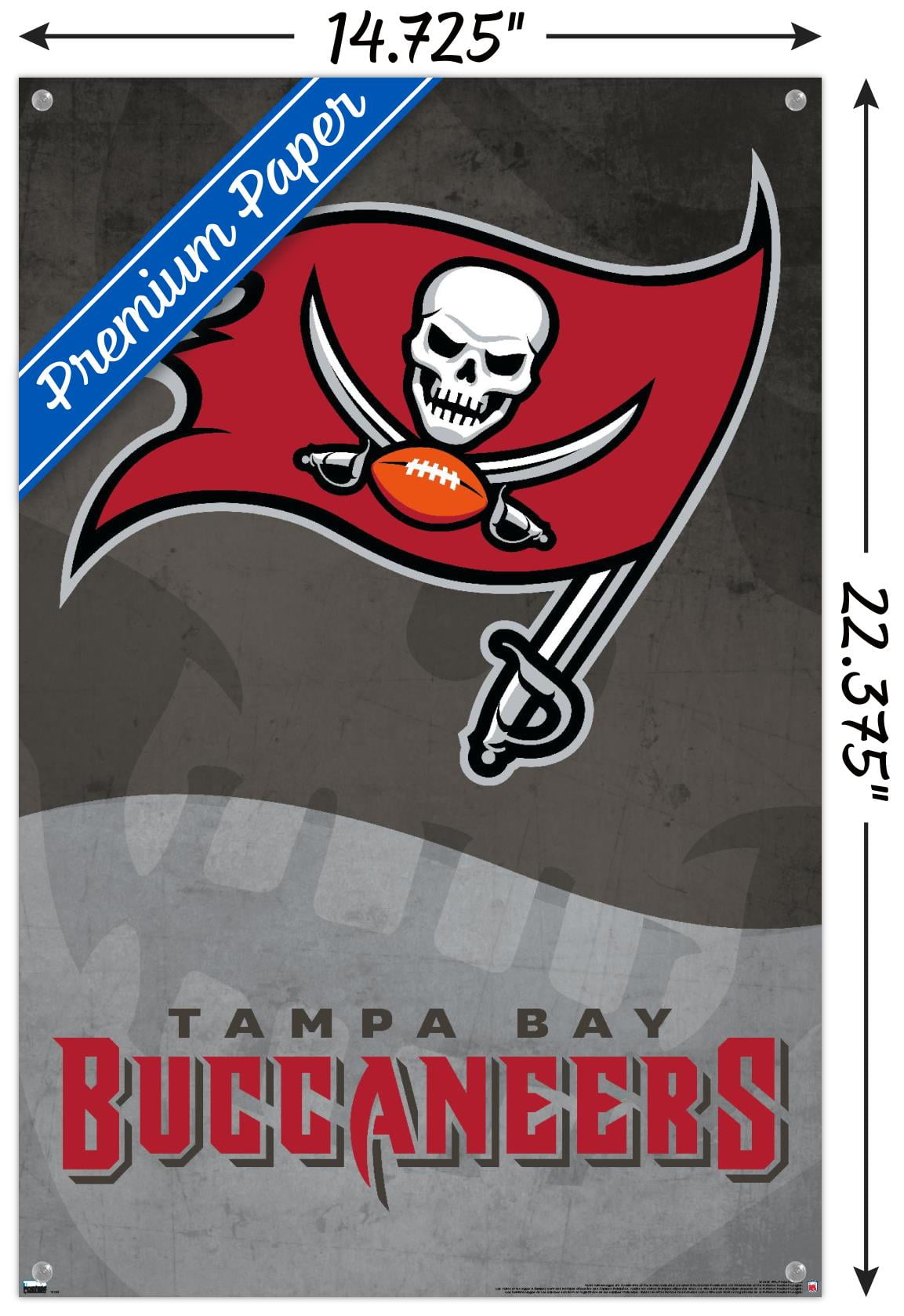 NFL Tampa Bay Buccaneers - Logo 20 Wall Poster with Pushpins, 14.725\, image size:1153x1679