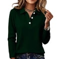 thumbnail image 5 of Stralyhd Womens Shirts Long Sleeve Polo Collared Casual Button Down Tops Lightweight Trendy Fall Fashion Clothing Dark Green M, 5 of 5