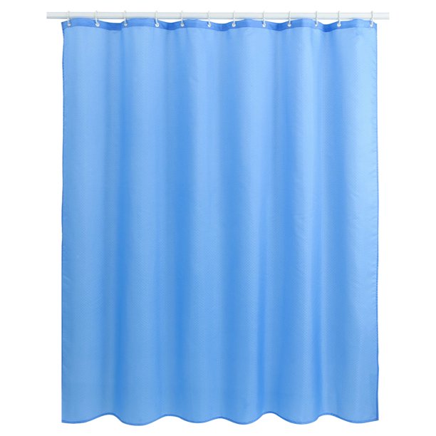 Solid Polyester Fabric Shower Curtains w Hook Ring Blue 2 78"W x 72"L