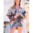thumbnail image 2 of HSHDLDF Veste en Denim Aztèque pour Femmes, Col à Revers, Manches Longues, Vintage, Boutonnée, 2 of 6