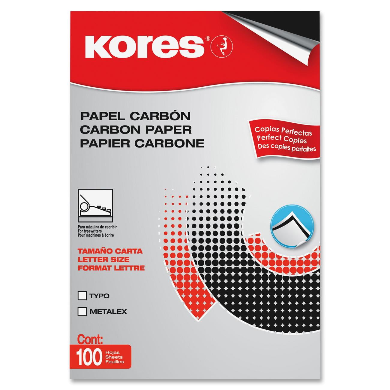 Industrias Kores Carbon Paper Typewriter 81/2"x11" 100 Sheets/BX Black