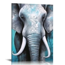 COMIO  Boho Elephant Canvas Wall Art Elephant Couple in Love Mandala Animal Grey and Teal Artwork for Bedroom Modern Home Decor Stretched and Framed Ready to Hang