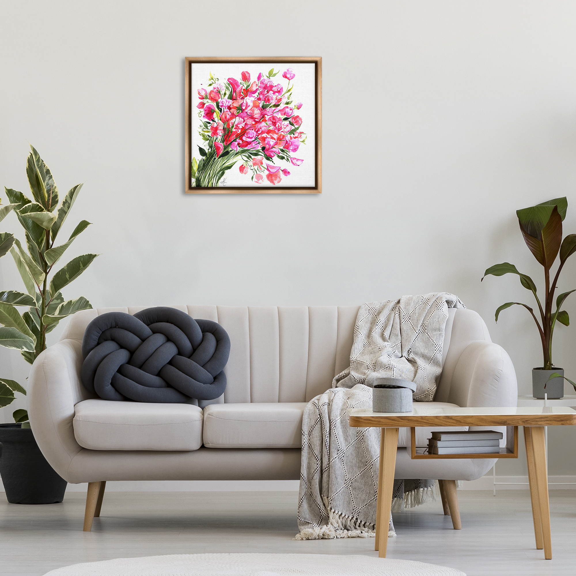 Stupell Industries Sweet Pea Bouquet Botanical & Floral Painting Brown Floater Framed Art Print Wall Art, 25 x 25