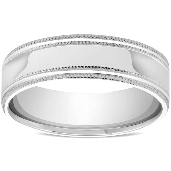 Pompeii Mens 10k White Gold 6mm Band High Polished Double Milgrain Accent Wedding Ring (,)
