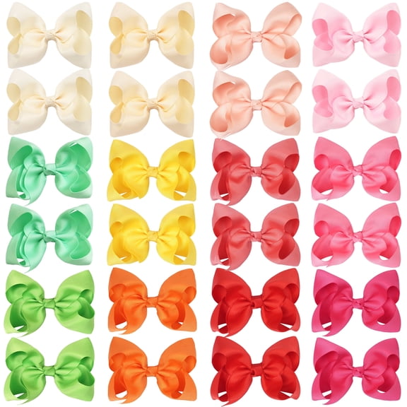Shgiloo 24 Pcs 4.5 inch Baby Hair Bows Alligator Clips Grosgrain Ribbon Big Bows Clips For Girls Toddlers Kids