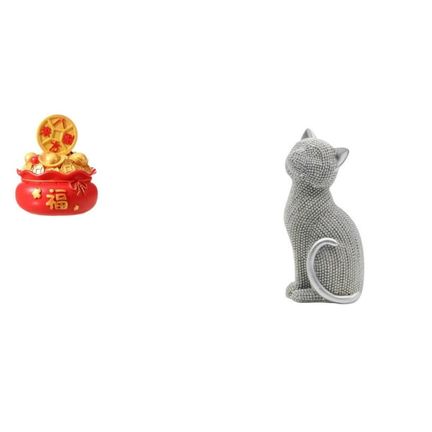 Escultura de escritorio,Estatua de la Cuenca del Tesoro,regalo de cumpleaños de Feng Shui,Adorno artesanal de mesa para decoración del hogar,Figura de escritorio,Estatua de gato,linda