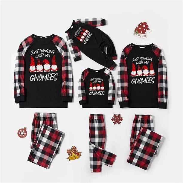 Pijamas navideños a juego de talla grande para la familia, solo colgados con mis Gnomies, conjuntos de cuadros