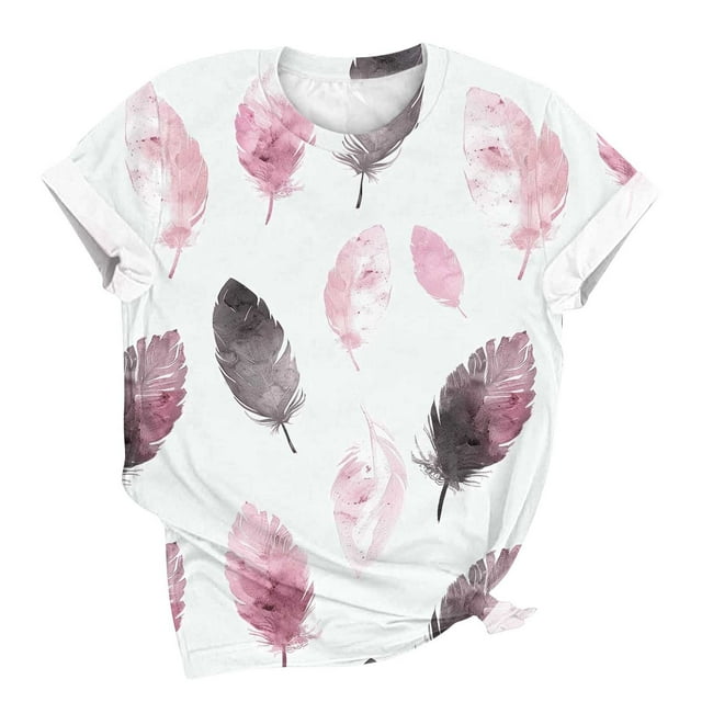 Vêtements pour Femmes Chandail Décontracté à la Mode Imprimé Manches Courtes Col Rond Multicolore T S