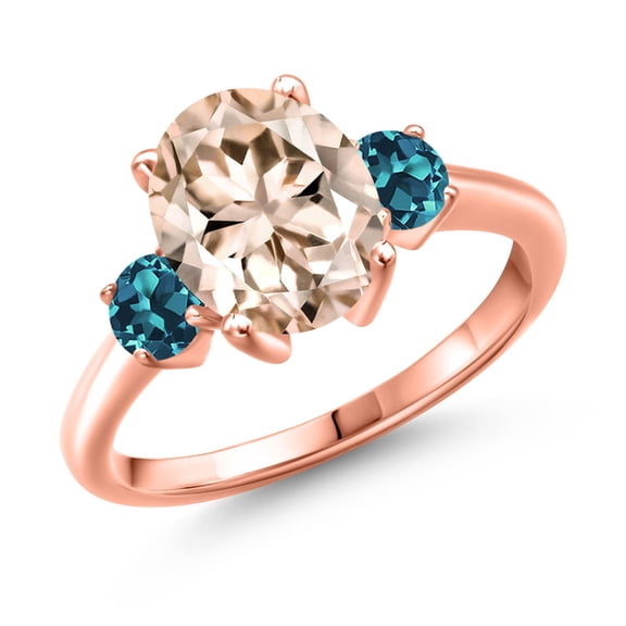 Gem Stone King 2.66 Ct Oval Peach Morganite London Blue Topaz 18K Rose Gold Plated Silver Ring (Size 8)
