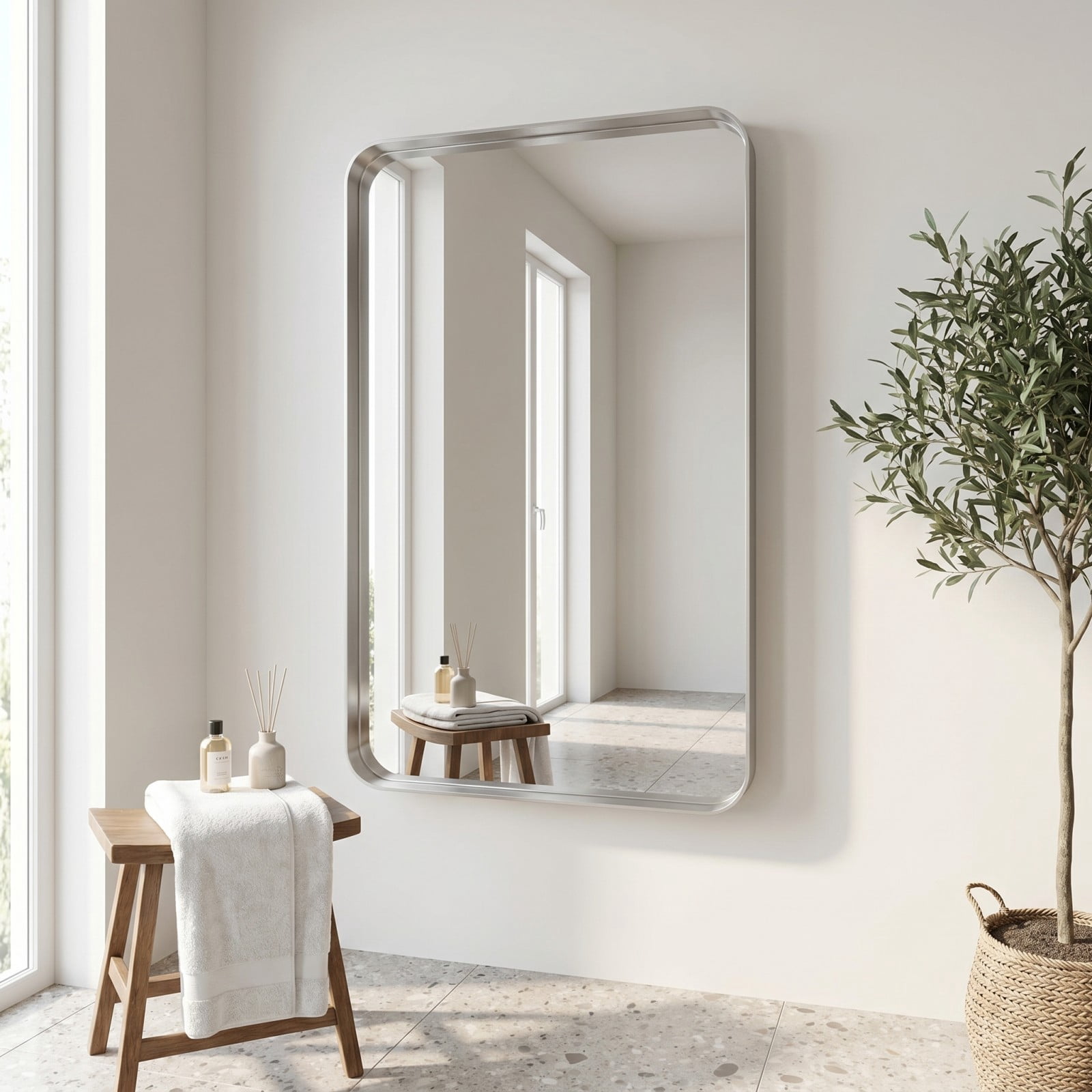 Gleamira 24"x32" Rectangular Bathroom Mirror Vanity Wall Mounted Mirror with Deep Frame, Silver
