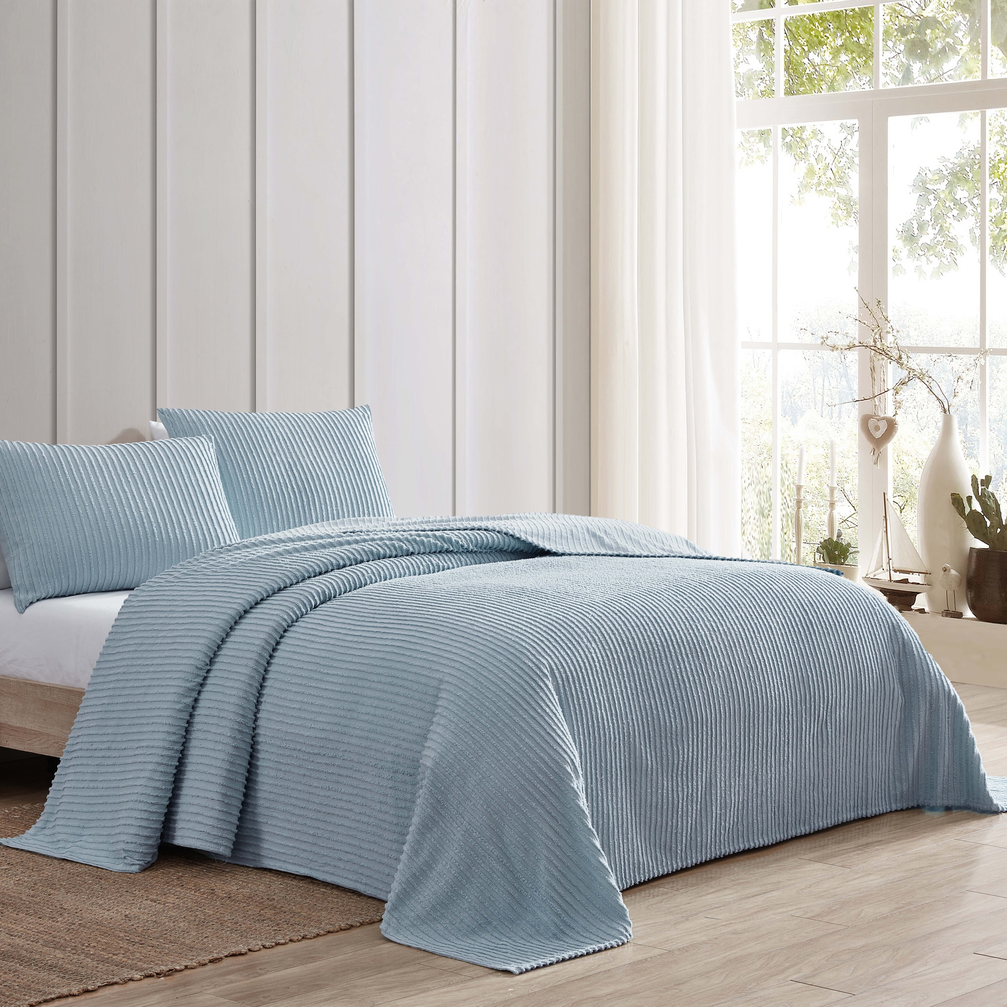 Channel Chenille Bedspread Blue Queen