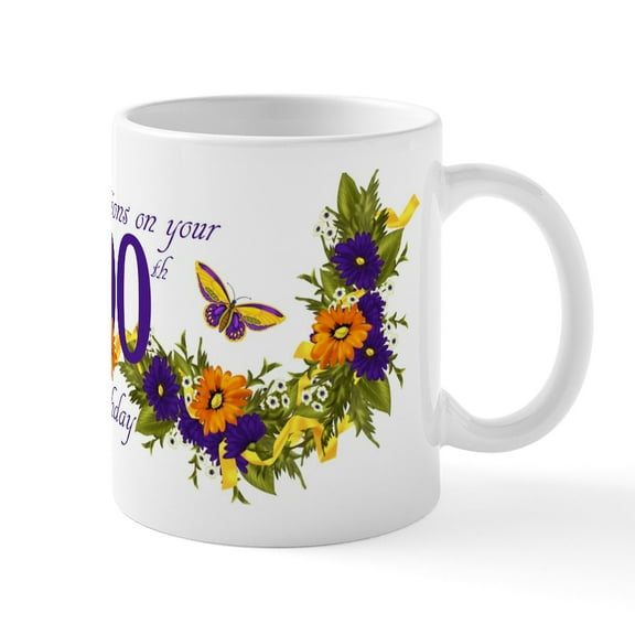 CafePress - 100Th Birthday Mug With Butterflies And Mugs - 11 oz Ceramic Mug - Novelty Coffee Tea Cup