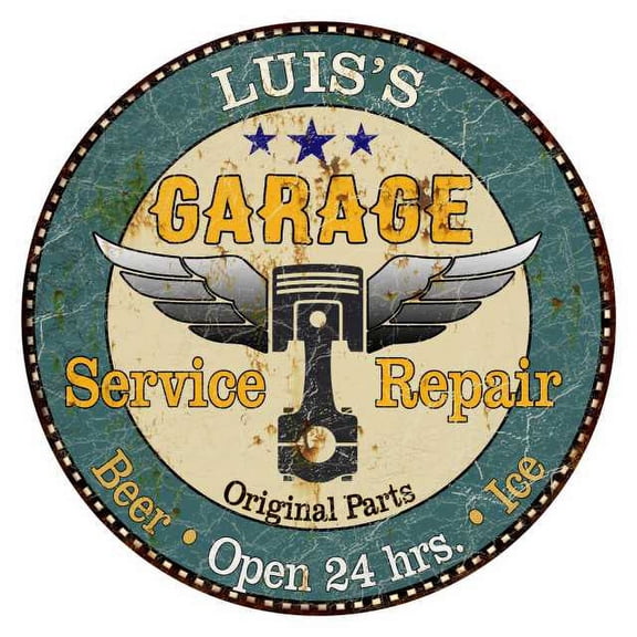 LUIS'S Garage 14" Round Metal Sign Man Cave Home Wall Decor 100140027086