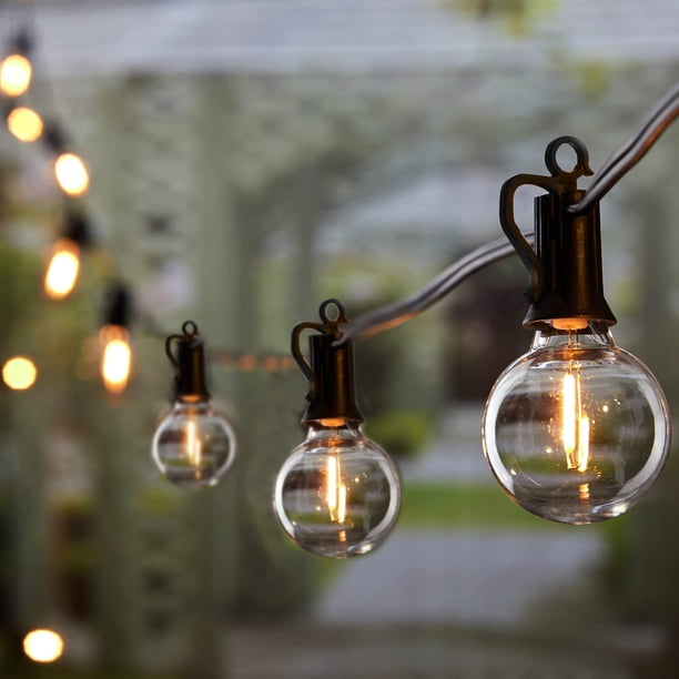 Brightown Cadena de luces para exteriores – Luces LED regulables conectables impermeables para patio de 50 pies con 25 bombillas de globo G40, todas las luces colgantes resistentes a la intemperie par