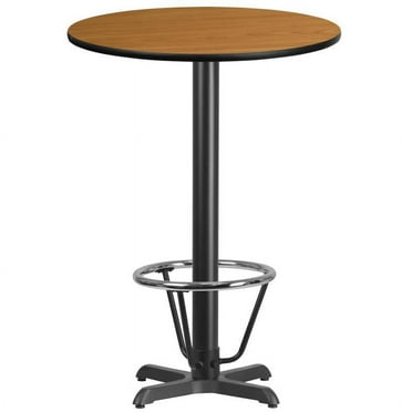 30" Round Natural Laminate Table Top With Bar Height X Base and Foot Ring - Bar Height Restaurant Table