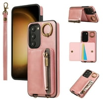 Allytechgroup Stylish Galaxy S23 Plus Wallet Case, Premium Phone Case for Samsung Galaxy S23 Plus with Card Holder Zipper Pocket Hand Wrist Shockproof Stand Cover for Women Men, Pink