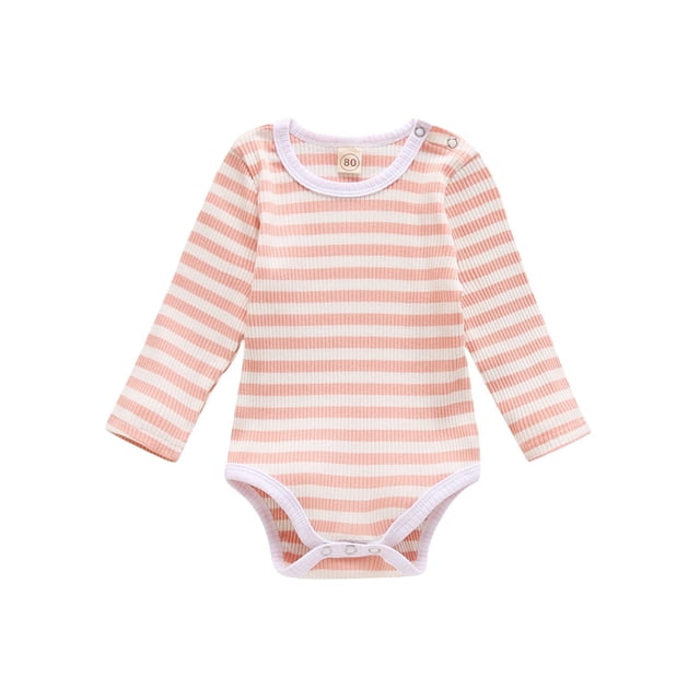 Baby Romper Striped Pattern Long Sleeve Round Neck Button Closure Jumpsuit